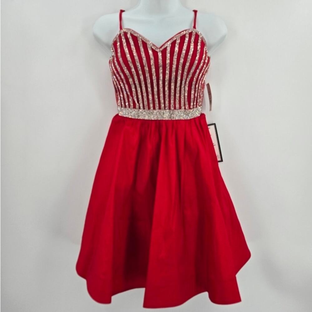 NWT Crystal Doll Women Y2K Prom Party Birthday Glam Red Rhinestone Mini Dress 5